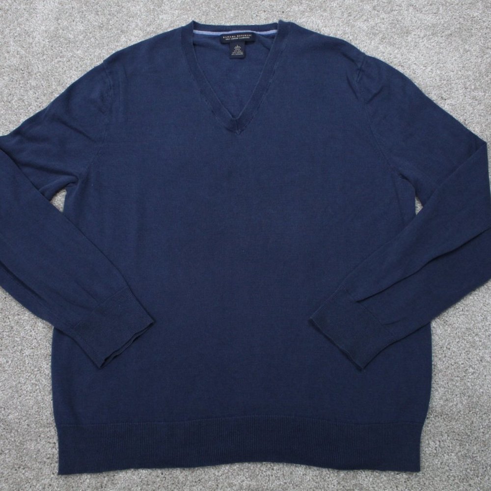 Banana Republic Sweater Mens Large Blue Silk/Cotton/Cashmere V-Neck L/S Pullover